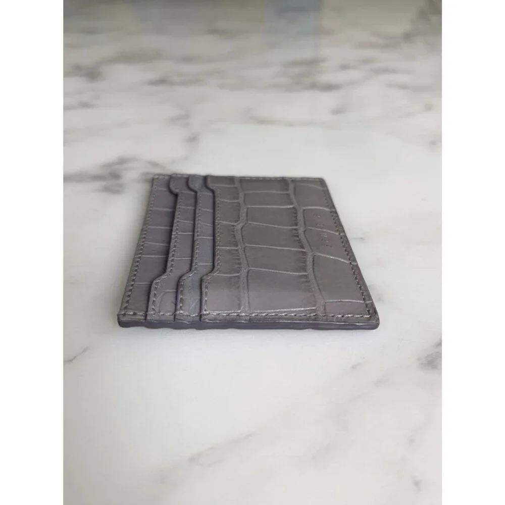 Senreve Carte Folio Dragon Croc Embossed Leather Card Holder Storm Gray